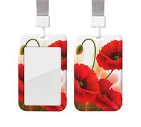 Porte-badge d'identification avec cordon tour de cou - En plastique étanche - Avec motif de fleurs de coquelicot - Pour le travail, le bureau, les infirmières et les enseignants