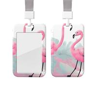 Porte-badge d'identification avec cordon tour de cou imprimé flamant rose - Porte-badge en plastique étanche - Étui de protection vertical pour carte de travail, bureau, infirmière, enseignant