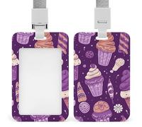 Porte-badge d'identification avec cordon violet pour cartes de croisière, motif crème glacée, porte-badge amusant, couleurs assorties, protecteur vertical pour les employés de bureau, les médecins et
