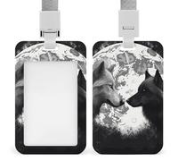 Porte-badge d'identification avec fenêtre transparente - Porte-badge - Porte-nom - Loups sous la lune - Protection verticale - Clips pour infirmière, médecin, bus, métro