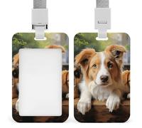 Porte-badge d'identification avec fenêtre transparente - Porte-badge pour carte d'identité - Chiens mignons - Protection verticale - Clips pour infirmière, médecin, bus, métro