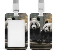 Porte-badge d'identification avec lanière - Deux grands pandas - Porte-badge amusant - Couleurs assorties - Protection verticale pour employés de bureau, médecins et enseignants