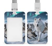 Porte-badge d'identification de chasse de la meute de loups arctiques, porte-badge rétractable, porte-badge vertical avec cordon détachable, étui pour cartes d'identité pour le personnel de sécurité,