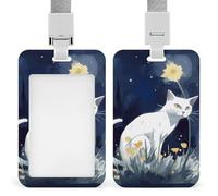 Porte-badge d'identification de chat blanc avec lanière détachable - Porte-carte d'identité vertical en plastique étanche - Housse de protection pour le travail, le bureau, les enseignants, les