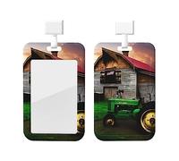 Porte-badge d'identification de ferme avec photo de vieux tracteur avec lanière Protecteur de carte d'identité vertical Porte-badge avec fenêtre transparente Porte-badge de carte d'identité pour inf