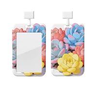 Porte-badge d'identification de jardin succulent avec cordon - Protecteur de carte vertical - Coque rigide en ABS transparent - Bobine rétractable pour le travail et le bureau