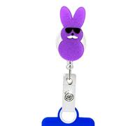 Porte-badge d'identification de lapin de Pâques - Bobine de badge à clip rétractable en acrylique | porte-cartes avec cordon de serrage pour cartes d'identité, idéal pour les enseignants, les inf