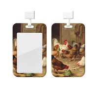 Porte-badge d'identification de poulet rôti poule ferme avec lanière protecteur de carte d'identité vertical porte-badge d'étiquette de nom avec fenêtre transparente porte-badge de nom de carte d'id