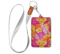 Porte-badge d'identification de travail en cuir à fleurs multiples pour femme avec cordon et porte-cartes d'une capacité de 3 cartes pour le personnel, les officiers, les étudiants, les médecins, les