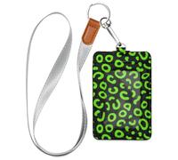 Porte-badge d'identification de travail en cuir à motif léopard vert fluo et noir pour femme avec cordon et porte-cartes d'une capacité de 3 cartes pour employés de bureau, infirmières, enseignantes