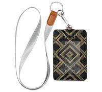 Porte-badge d'identification de travail en forme de losange noir et doré pour femme avec cordon et porte-cartes d'une capacité de 3 cartes pour le personnel, les officiers, les étudiants, les médecins