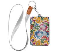 Porte-badge d'identification en cuir à motif chinois antique avec cordon et 3 cartes pour employés de bureau, infirmières, enseignants, étudiants