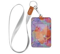 Porte-badge d'identification en cuir de rendu 3D pour femme avec lanière et porte-cartes d'une capacité de 3 cartes pour bureau, hôpital et permis de conduire Violet et orange
