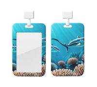 Porte-badge d'identification en forme de baleines des mers profondes avec cordon, protecteur de carte vertical, coque rigide en ABS transparent, bobine rétractable pour le travail et le bureau