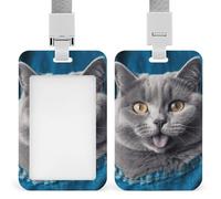 Porte-badge d'identification en forme de chat bleu avec cordon amovible, étanche pour bureau, lieu de travail