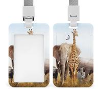 Porte-badge d'identification en plastique avec cordon - Motif animaux sauvages africains - Pour femmes, infirmières, enfants, enseignants, médecins, étudiants, employés de bureau