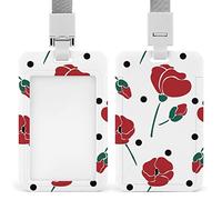 Porte-badge d'identification en plastique avec cordon - Motif coquelicots et pois - Pour femmes, infirmières, enfants, enseignants, médecins, étudiants, employés de bureau