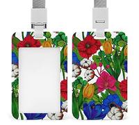 Porte-badge d'identification en plastique avec cordon - Motif fleurs naturelles colorées - Pour femmes, infirmières, enfants, enseignants, médecins, étudiants, employés