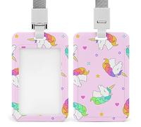 Porte-badge d'identification en plastique avec cordon - Motif licorne mignonne - Pour femmes, infirmières, enfants, enseignants, médecins, étudiants, employés de bureau