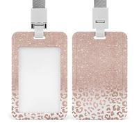 Porte-badge d'identification en plastique avec cordon - Or rose - Léopard - Pour femmes, infirmières, enfants, enseignants, médecins, étudiants, employés de bureau