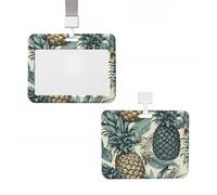 Porte-badge d'identification en plastique avec lanière - Illustration d'ananas - Porte-badge de travail - Pour infirmière, enseignante, bureau, cartes de crédit