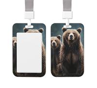 Porte-badge d'identification en plastique transparent transparent pour rencontre avec ours en forme d'ours - Protection verticale pour badge nominatif - Avec cordon - Pour le travail, le bureau, les