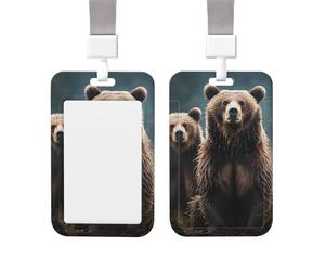 Porte-badge d'identification en plastique transparent transparent pour rencontre avec ours en forme d'ours - Protection verticale pour badge nominatif - Avec cordon - Pour le travail, le bureau, les