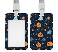 Porte-badge d'identification fantômes et citrouilles avec cordon vertical à suspendre - Clips amovibles avec fenêtre pour carte d'identité - Convient pour une utilisation au bureau ou aux infirmières