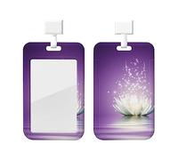 Porte-badge d'identification fleur de lotus violet avec lanière en plastique protecteur de carte d'identité porte-badge porte-badge avec fenêtre transparente porte-badge de carte d'identité pour inf