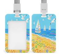 Porte-badge d'identification Graffiti Beach, vertical, avec cordon détachable, rigide et résistant, porte-badges, porte-cartes de travail étanches, protection pour la sécurité des agents et des enseig