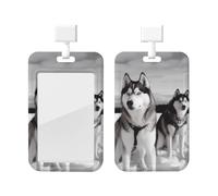Porte-badge d'identification Husky imprimé neige avec lanière étanche pour porte-nom avec porte-nom - Coque de protection verticale pour le travail, le bureau, les infirmières et les enseignants