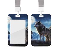 Porte-badge d'identification imprimé loups avec cordon tour de cou - Porte-badge en plastique imperméable - Housse de protection verticale pour le travail, le bureau, les infirmières et les