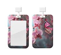 Porte-badge d'identification imprimé orchidée, fleur et papillon avec cordon détachable en plastique imperméable, housse de protection pour le travail, le bureau, les infirmières, les médecins, les
