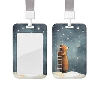 Porte-badge d'identification imprimé ours construisant une échelle avec cordon tour de cou Porte-badge en plastique imperméable pour carte de nom vertical pour le travail, le bureau, les infirmières