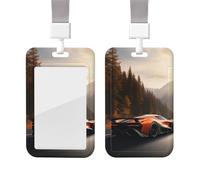 Porte-badge d'identification imprimé voiture de sport sur la route avec cordon tour de cou - Porte-badge en plastique imperméable - Housse de protection verticale pour le travail, le bureau, les