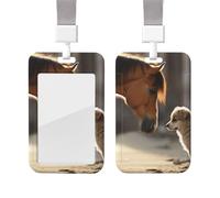 Porte-badge d'identification mignon imprimé chien et cheval avec lanière de séparation verticale pour carte d'identité en plastique imperméable pour le travail, le bureau, les enseignants, les