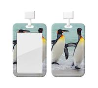 Porte-badge d'identification mignon pingouin avec lanière en plastique pour carte d'identité et porte-badge avec fenêtre transparente pour carte d'identité et fournitures de bureau