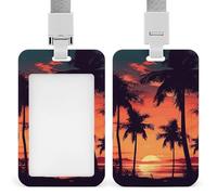 Porte-badge d'identification Palmier Coucher de soleil d'été, étui de protection en plastique ABS durable avec cordon, fente à tirer/pousser, porte-badge élé pour usage professionnel