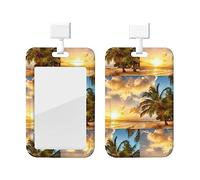 Porte-badge d'identification palmier hawaïen coucher de soleil avec lanière en plastique protecteur de carte d'identité porte-badge avec fenêtre transparente porte-badge de carte d'identité pour inf