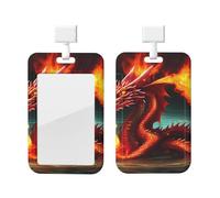 Porte-badge d'identification Roi Dragon dans le feu avec cordon - Protecteur de carte vertical - Coque rigide en ABS transparent - Bobine rétractable pour le travail et le bureau