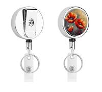 Porte-badge d'identification simple en forme de fleur pour peinture à l'huile - Enrouleur de badge d'infirmière rétractable en métal robuste avec corde en nylon de 68,1 cm - Étiquettes amusantes pour