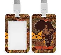 Porte-badge d'identification vertical à motif carte africaine ethnique avec cordon de protection durable pour bureau, infirmières, employés, bobine de porte-clés sécurisée pour carte d'accès, cartes
