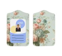 Porte-badge d'identification vertical en cuir synthétique avec cordon, motif floral vintage aquarelle pour Ofiice