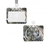 Porte-badge d'identification vertical en plastique avec lanière - Tigres noirs et blancs - Porte-badge de travail pour infirmière, enseignante, bureau, cartes de crédit