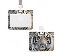 Porte-badge d'identification vertical en plastique avec lanière - Tigres noirs et blancs - Porte-badge de travail pour infirmière, enseignante, bureau, cartes de crédit