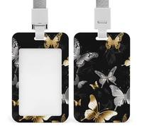 Porte-badge d'identification vertical noir avec cordon de protection durable pour bureau, infirmières, employés, bobine de porte-clés sécurisée pour carte d'accès, cartes de travail