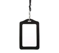Porte-badge d'identité avec cadre en cuir synthétique transparent et cordon à suspendre Noir