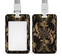 Porte-badge d'identité avec cordon, motif noir et doré, pour le travail, le bureau, les enseignants et les femmes.