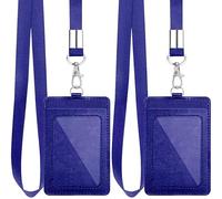 Porte-badge d'identité en cuir vertical, porte-badge d'identité en cuir PU avec cordon détachable en nylon de 56 cm pour bureau, école, permis de conduire (2 bleu)