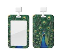 Porte-badge doré en forme de queue de paon avec cordon - Protecteur de carte vertical - Coque rigide en ABS transparent - Bobine rétractable pour le travail et le bureau